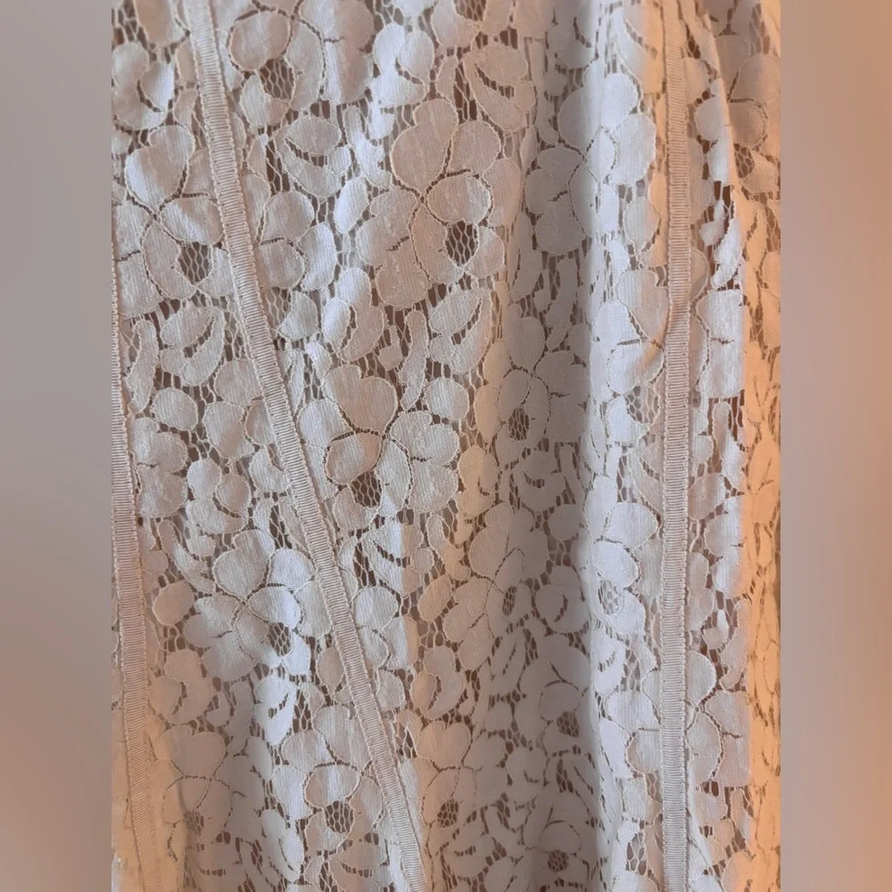 Tahari Lace Eyelet Knee Length Beige Cream Skirt 10 - Picture 2 of 10